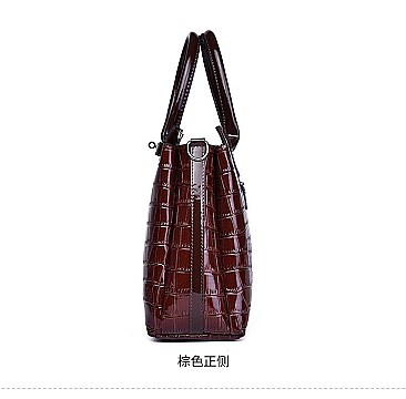 PATENT CROCODILE CLASSIC PADLOCK SATCHEL