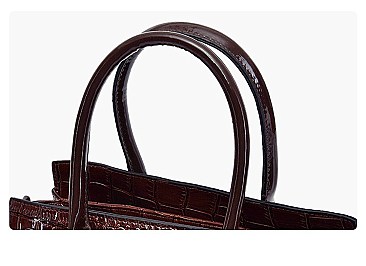 PATENT CROCODILE CLASSIC PADLOCK SATCHEL