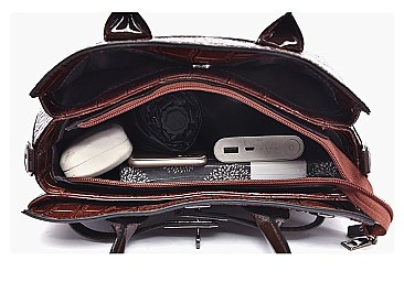 PATENT CROCODILE CLASSIC PADLOCK SATCHEL