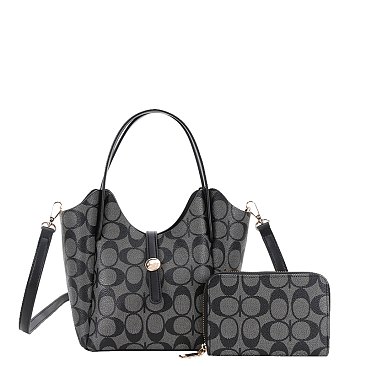 2-in-1 Oval Design Bucket / Satchel Wallet Set