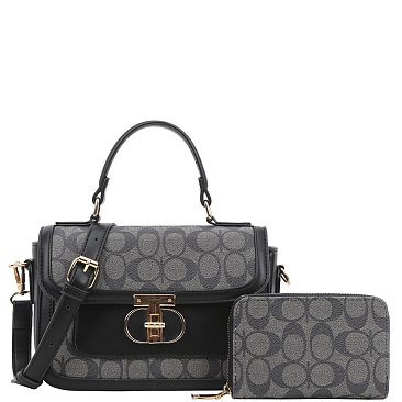 2- in-1 Oval Twist Lock Monogram Satchel Set