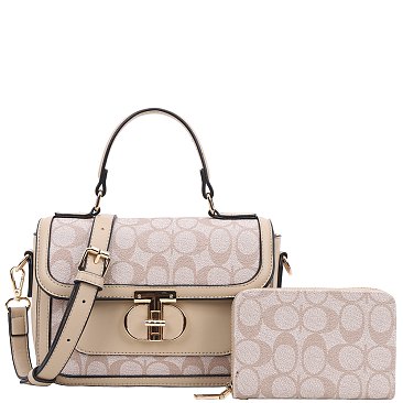 2- in-1 Oval Twist Lock Monogram Satchel Set