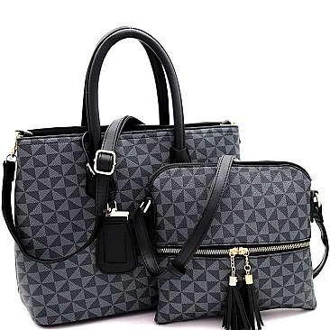 2 IN 1 TASSEL ACCENT MONOGRAM SATCHEL SET