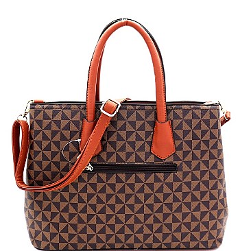 2 IN 1 TASSEL ACCENT MONOGRAM SATCHEL SET