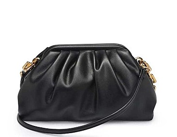 SHOULDER STRAP SMOOTH VEGAN LEATHER CLUTCH