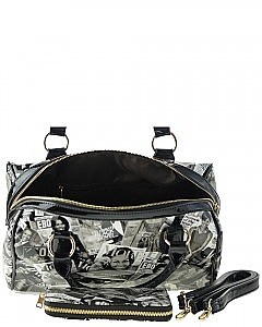 Michelle Obama Magazine Cover Collage 2-in-1 Dome Satchel Handbag & Wallet Set JP24054