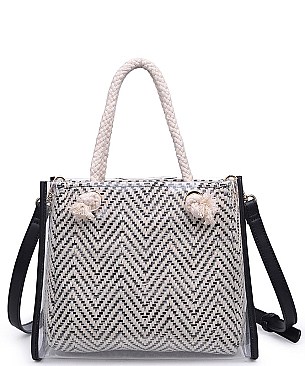 Fashionable Urban Expression Clear Canvas Tote Bag With Inner Pouch JP26458