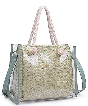 Fashionable Urban Expression Clear Canvas Tote Bag With Inner Pouch JP26458