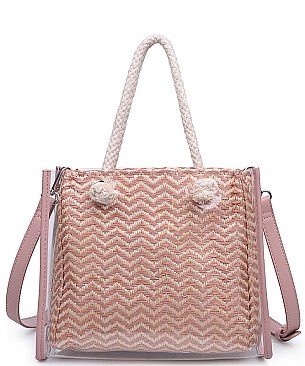 Fashionable Urban Expression Clear Canvas Tote Bag With Inner Pouch JP26458