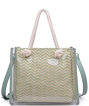 Fashionable Urban Expression Clear Canvas Tote Bag With Inner Pouch JP26458