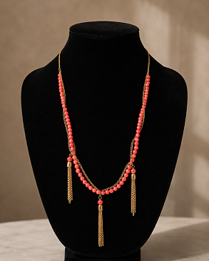 ELEGANT MULTICOLOR PEARL NECKLACE with Gold TASSEL Accent