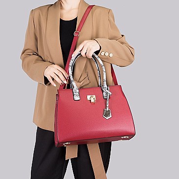 3 IN 1 TEXTURED LEATHER SATCHEL ANIMAL PRINT CLUTCH SET