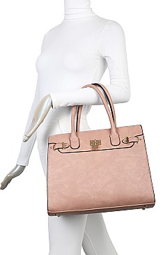 3 IN 1 KEYLOCK DESIGN PLAIN SATCHEL SET