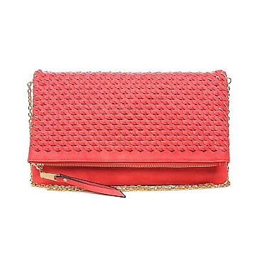 Urban Expressions Lexi Woven Contrast Front Flap Leather Clutch Purse JP37161
