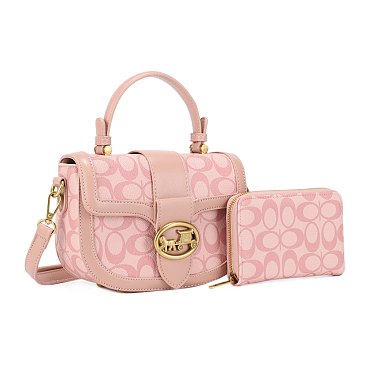 2-in-1 Oval Print Satchel Set + Wallet
