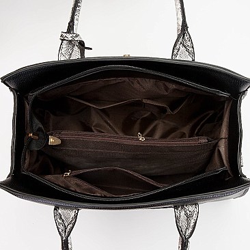 3 IN 1 TEXTURED LEATHER SATCHEL ANIMAL PRINT CLUTCH SET