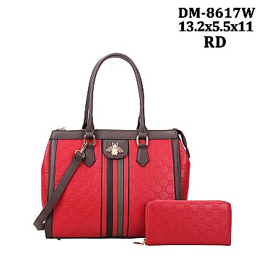 2 IN 1 Stylish Bee Accent Satchel Wallet Set