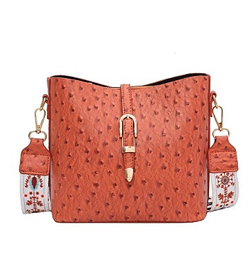 Fashion Ostrich Print Top Flap Buckle Lock Cross Body Satchel Bag