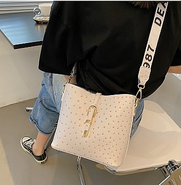 Fashion Ostrich Print Top Flap Buckle Lock Cross Body Satchel Bag