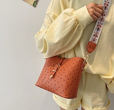 Fashion Ostrich Print Top Flap Buckle Lock Cross Body Satchel Bag
