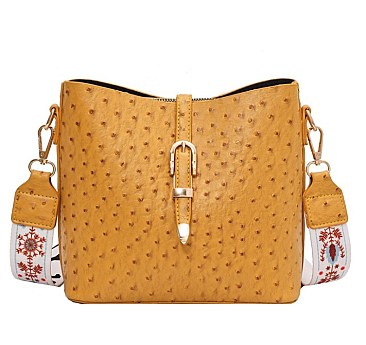 Fashion Ostrich Print Top Flap Buckle Lock Cross Body Satchel Bag