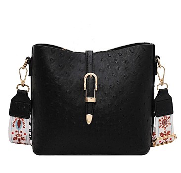 Fashion Ostrich Print Top Flap Buckle Lock Cross Body Satchel Bag