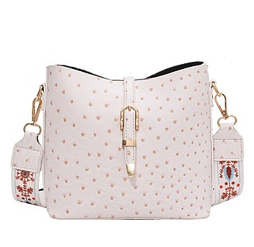 Fashion Ostrich Print Top Flap Buckle Lock Cross Body Satchel Bag