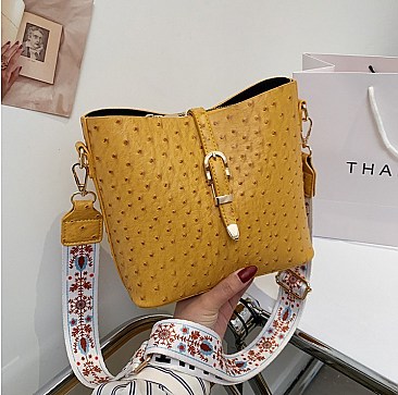 Fashion Ostrich Print Top Flap Buckle Lock Cross Body Satchel Bag