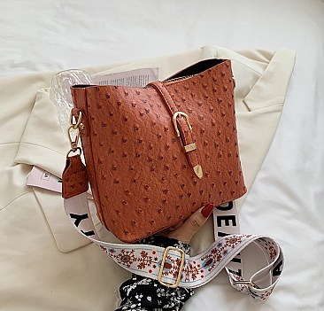 Fashion Ostrich Print Top Flap Buckle Lock Cross Body Satchel Bag
