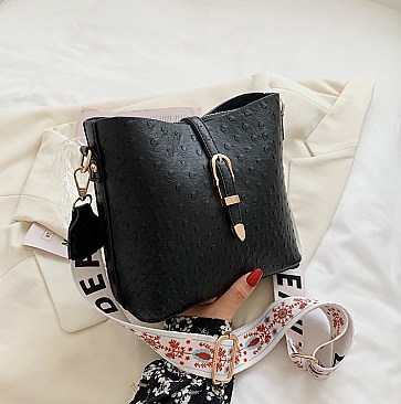 Fashion Ostrich Print Top Flap Buckle Lock Cross Body Satchel Bag
