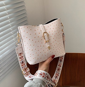 Fashion Ostrich Print Top Flap Buckle Lock Cross Body Satchel Bag
