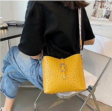 Fashion Ostrich Print Top Flap Buckle Lock Cross Body Satchel Bag