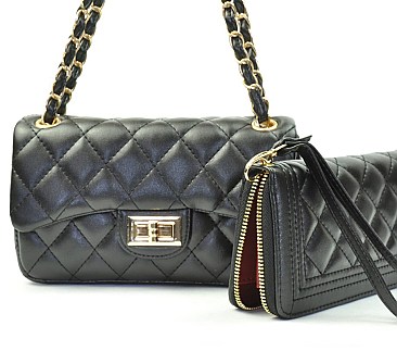 Quilted Turn-Lock Small Shoulder Bag With Wallet