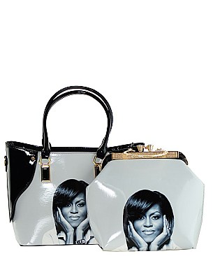Obama Magazine Print - 2 In 1 Chic Famous People Magazine Print Tote Handbag Design JP6395-BK