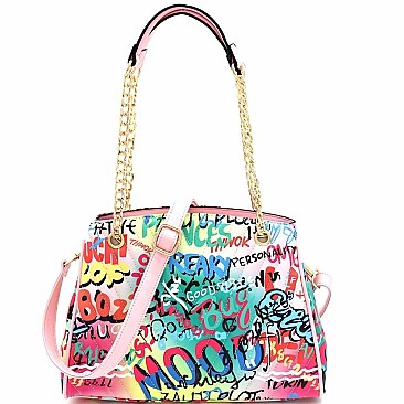 2-Way Graffiti Effect Chevron Quilted Tote Shoulder Bag