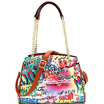 2-Way Graffiti Effect Chevron Quilted Tote Shoulder Bag