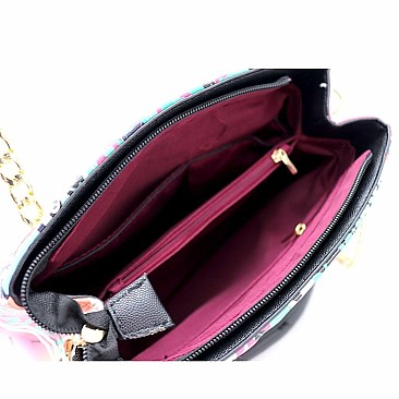 2-Way Graffiti Effect Chevron Quilted Tote Shoulder Bag