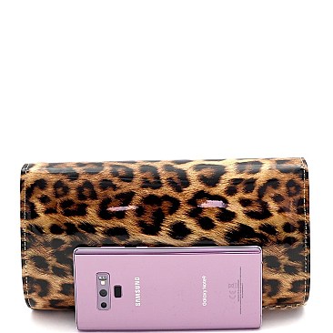 2-Way Leopard Print Patent Turn-Lock Clutch Shoulder Bag