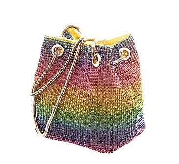 TRENDY RHINESTONE RAINBOW COLOR MINI SHOULDER BAG