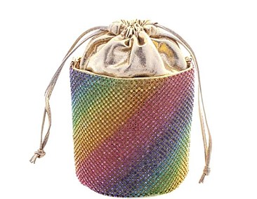 RAINBOW COLORED CYLINDER SHAPE RHINESTONE CROSSBODY BAG