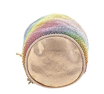 RAINBOW COLORED CYLINDER SHAPE RHINESTONE CROSSBODY BAG