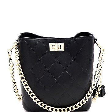 2-Way Turn-Lock Accent Jelly Chain Bucket Shoulder Bag