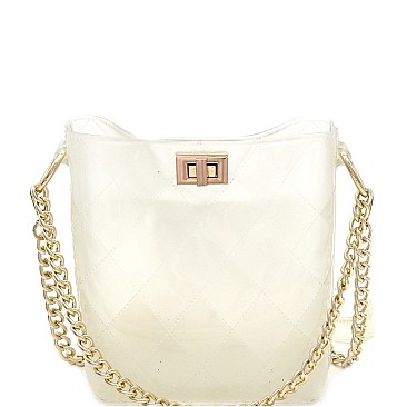 2-Way Turn-Lock Accent Jelly Chain Bucket Shoulder Bag