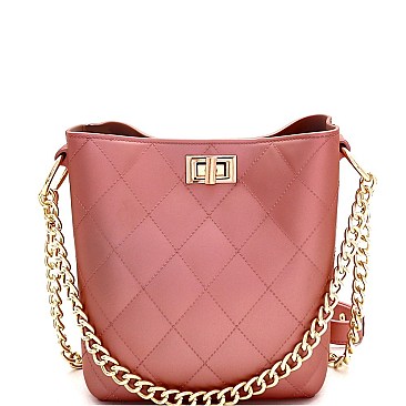 2-Way Turn-Lock Accent Jelly Chain Bucket Shoulder Bag