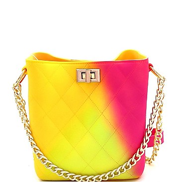 2-Way Turn-Lock Accent Jelly Chain Bucket Shoulder Bag