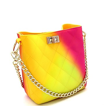 2-Way Turn-Lock Accent Jelly Chain Bucket Shoulder Bag