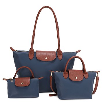 BLUE 3-in-1 Nylon Fashion Tote / Satchel Sets