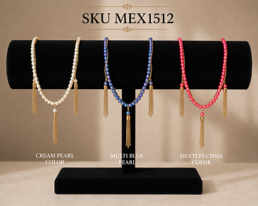 ELEGANT MULTICOLOR PEARL NECKLACE with Gold TASSEL Accent