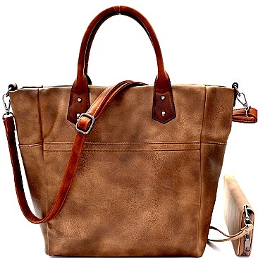 Two-Tone Rustic 2 Way Tote Wallet SET MH-87903