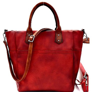 Two-Tone Rustic 2 Way Tote Wallet SET MH-87903